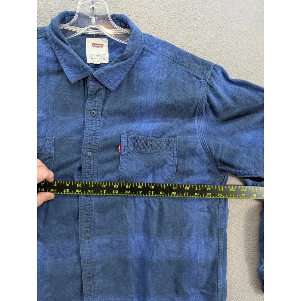 Levi's Plaid Flannel Button Down Long Sleeve Shirt Men's XL Blue Cotton Western